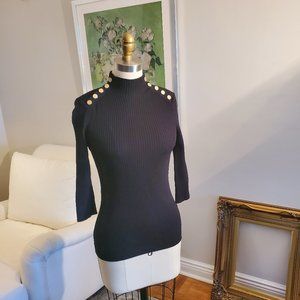 MAJE Black Turtleneck with Gold Buttons